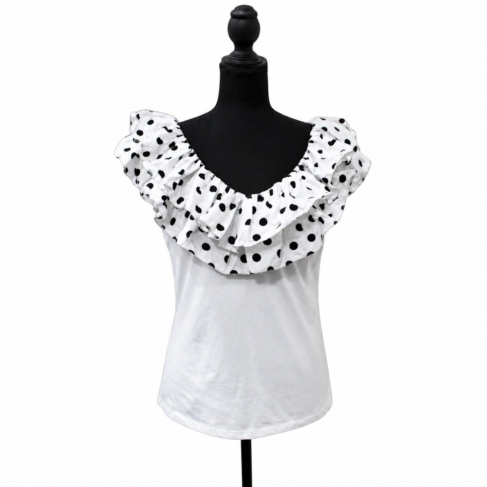 Marc New York Polka Dot Ruffle Top Romantic Coquette Chic Parisian Blouse Small